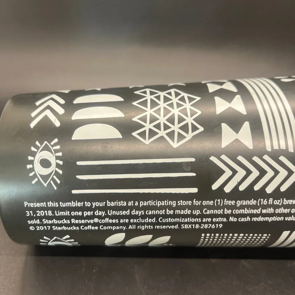 2017 Starbucks 16 oz Refill‎ Tumbler; Black/White Eye; Insulated; Rare Steel